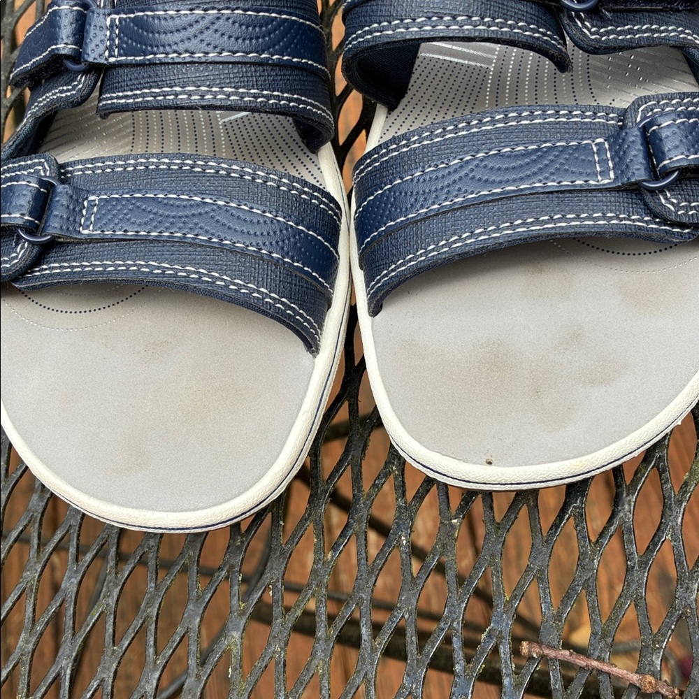 Clarks Navy Double-Strap Cloudsteppers Slide Sand… - image 3